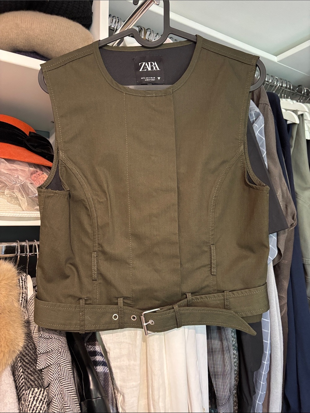 Zara Olive Utility Belted Vest